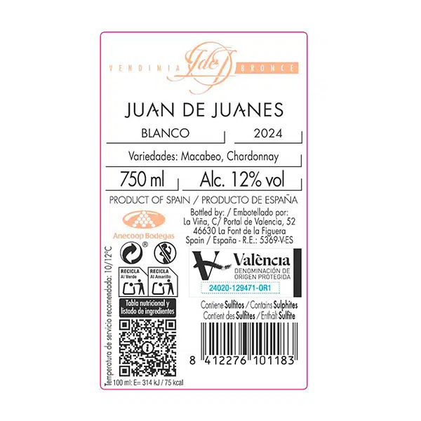 Juan de Juanes Vendimia Bronce, Blanco