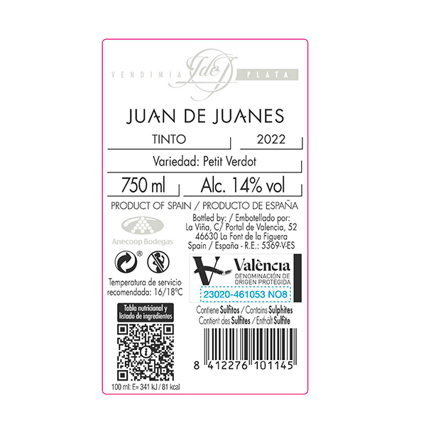 Juan de Juanes Vendimia Plata Petit Verdot